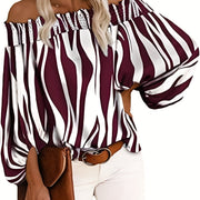 Chic Off Shoulder Striped Blouse - Fashionable Lantern Sleeves - Ultra-Comfortable Womens Casual Top