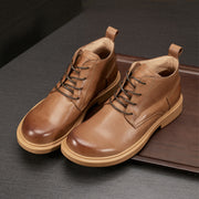 Men's  Leather Boots Flat Lace-up Mid-top Boots Casual Shoes