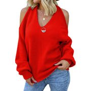 Women's off-shoulder sweater sexy V-neck cross-wrapped sweater