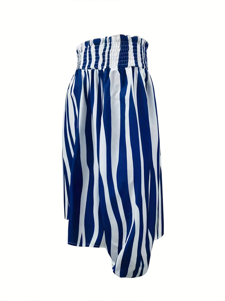 Chic Off Shoulder Striped Blouse - Fashionable Lantern Sleeves - Ultra-Comfortable Womens Casual Top
