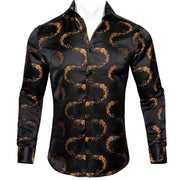 Barry.Wang Teal Paisley Floral Silk  Autumn Long Sleeve Casual Flower Designer Fit Dress Shirt