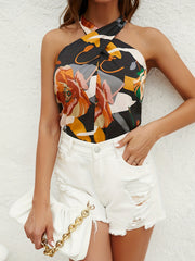 Women's Floral Print Cross Halter Neck Sleeveless Blouse Casual Spring Summer Top Comfortable Fit Versatile Style