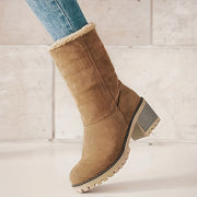 Warm Faux Fur Lined Women's Ankle Boots Slip-On Block Heeled Comfortable Rubber Sole All-Season Wear