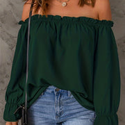 Flirty Off Shoulder Ruffle Trim Blouse - Soft & Flowy Long Sleeve Top for Spring & Fall - Womens Casual Daily Wear
