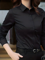 Women's 100% Polyester Long Sleeve Blouse Solid Color Non-Stretch Woven Lapel Collar Professional Business Shirt Sexy Anti-Wrinkle
