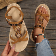 New Large Size Flat Bottom Ultra-light Sole Beaded Sandals