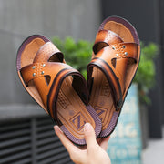 Leather soft bottom men's sandals and slippers