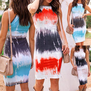 Plus Size Female Slim Temperament Dress Sexy Sleeveless Tie-dye Vest Skirt