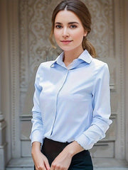 Women's 100% Polyester Long Sleeve Blouse Solid Color Non-Stretch Woven Lapel Collar Professional Business Shirt Sexy Anti-Wrinkle