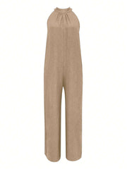 Sleeveless Halter Ruffled Young Women's Jumpsuit