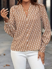 Women's Casual Long Sleeve V Neck Blouse All over Print Houndstooth Polyester Shirting No Elasticity Machine Washable