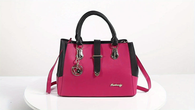 Elegant Double Handle Shoulder Bag for Women with Letter Detail Simple Large Handbag Zippered Removable Strap Work Accessory
