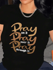 Women's 100% Cotton round Neck T-Shirt Short Sleeve Pray Graphic Tee Eye Catching Letter Print Casual Top