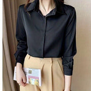 Women's 100% Polyester Long Sleeve Blouse Solid Color Non-Stretch Woven Lapel Collar Professional Business Shirt Sexy Anti-Wrinkle