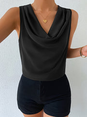 Chic Sleeveless Cowl Neck Blouse for Women Elegant Draped Top Solid Color Casual Wear Polyester Spring/Summer Fashion