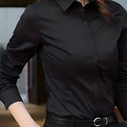Women's 100% Polyester Long Sleeve Blouse Solid Color Non-Stretch Woven Lapel Collar Professional Business Shirt Sexy Anti-Wrinkle