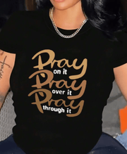 Women's 100% Cotton round Neck T-Shirt Short Sleeve Pray Graphic Tee Eye Catching Letter Print Casual Top