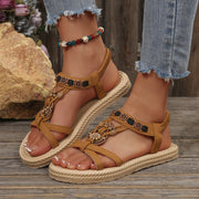 New Large Size Flat Bottom Ultra-light Sole Beaded Sandals