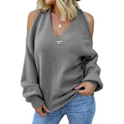 Women's off-shoulder sweater sexy V-neck cross-wrapped sweater