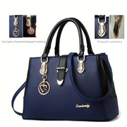 Elegant Double Handle Shoulder Bag for Women with Letter Detail Simple Large Handbag Zippered Removable Strap Work Accessory