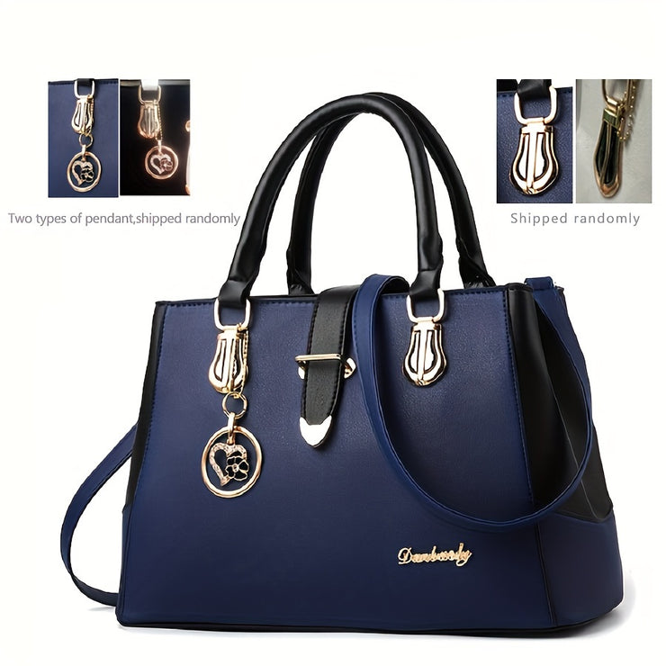 Elegant Double Handle Shoulder Bag for Women with Letter Detail Simple Large Handbag Zippered Removable Strap Work Accessory
