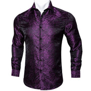 Barry.Wang Teal Paisley Floral Silk  Autumn Long Sleeve Casual Flower Designer Fit Dress Shirt