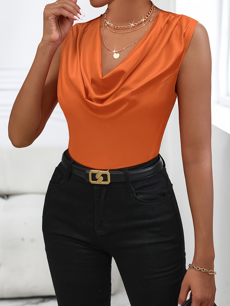 Elegant Solid Color round Neck Vest Sleeveless Breathable Women&