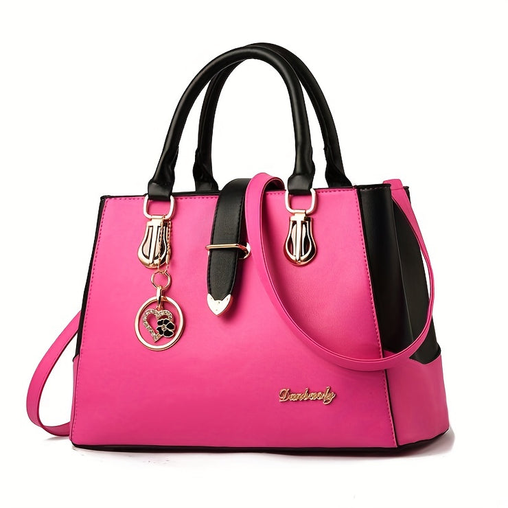 Elegant Double Handle Shoulder Bag for Women with Letter Detail Simple Large Handbag Zippered Removable Strap Work Accessory