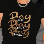 Women's 100% Cotton round Neck T-Shirt Short Sleeve Pray Graphic Tee Eye Catching Letter Print Casual Top
