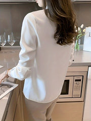 Women's 100% Polyester Long Sleeve Blouse Solid Color Non-Stretch Woven Lapel Collar Professional Business Shirt Sexy Anti-Wrinkle