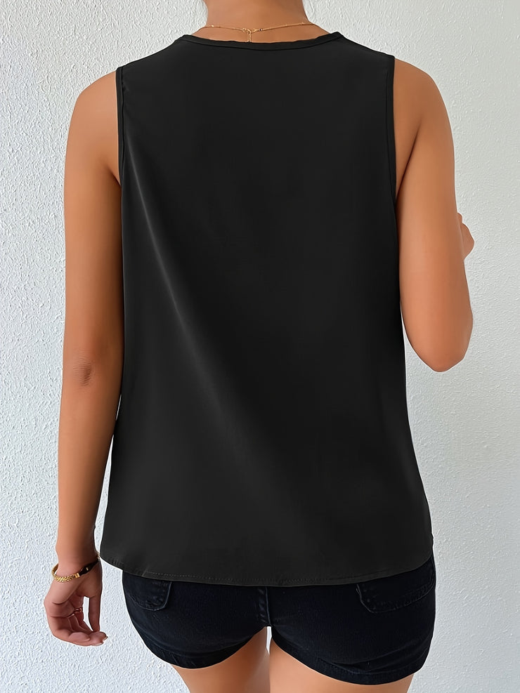 Chic Sleeveless Cowl Neck Blouse for Women Elegant Draped Top Solid Color Casual Wear Polyester Spring/Summer Fashion