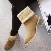 Warm Faux Fur Lined Women's Ankle Boots Slip-On Block Heeled Comfortable Rubber Sole All-Season Wear