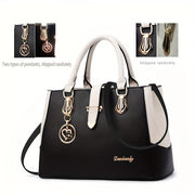 Elegant Double Handle Shoulder Bag for Women with Letter Detail Simple Large Handbag Zippered Removable Strap Work Accessory