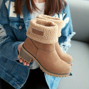 Warm Faux Fur Lined Women's Ankle Boots Slip-On Block Heeled Comfortable Rubber Sole All-Season Wear