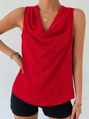 Chic Sleeveless Cowl Neck Blouse for Women Elegant Draped Top Solid Color Casual Wear Polyester Spring/Summer Fashion