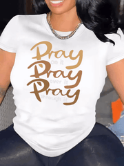 Women's 100% Cotton round Neck T-Shirt Short Sleeve Pray Graphic Tee Eye Catching Letter Print Casual Top