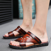 Leather soft bottom men's sandals and slippers