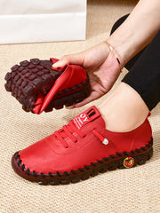 Women's Beige & Burgundy Round-Toe Casual Shoes Comfortable All-Season Synthetic Upper Cushioned PVC Sole for Square Dance Daily Wear Hand Washable