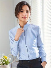 Women's 100% Polyester Long Sleeve Blouse Solid Color Non-Stretch Woven Lapel Collar Professional Business Shirt Sexy Anti-Wrinkle