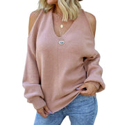 Women's off-shoulder sweater sexy V-neck cross-wrapped sweater