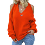 Women's off-shoulder sweater sexy V-neck cross-wrapped sweater