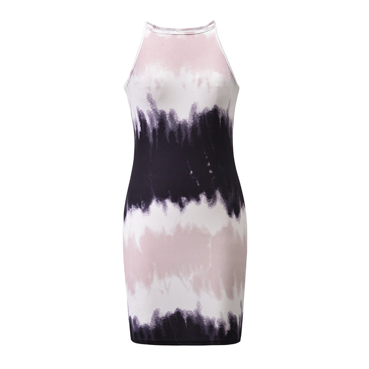 Plus Size Female Slim Temperament Dress Sexy Sleeveless Tie-dye Vest Skirt