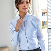 Women's 100% Polyester Long Sleeve Blouse Solid Color Non-Stretch Woven Lapel Collar Professional Business Shirt Sexy Anti-Wrinkle