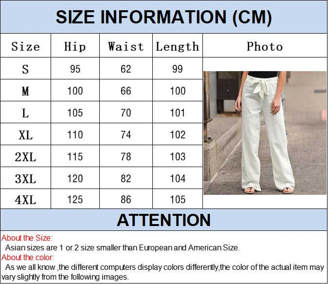 Eye-Catching Wide Leg Pants for Women Casual Cotton Linen Solid Color Lace Up Elastic Waist Loose Fit Full Length