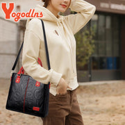 Yogodlns Vintage Letter Handle Bag For Women PU Leather Shoulder Bag Large Capacity Crossbody Bag Fashion Handbag Shopping Pouch