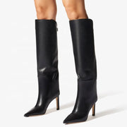 Women's Solid Suede Long Boots Low Heel Pointed Toe Fashion Knee High Booties Slip-On Shoes Straight Upper for Casual Outfits