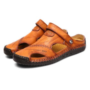 Men's Classic Roman Leather Sandals Breathable Slip-On Summer Outdoor Beach Trekking Shoes Light Weight Rubber Sole Sandal Slide