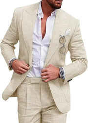 Men's Casual Slim Fit Business 2-Piece Set Breathable Blazer And Pants Ensemble with Digital Printed Seamless Fusing