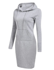 Women's Hooded Dress Casual Polyester Sweatshirt Kneelength Hoodie with Pockets Regular Fit Autumn Wear for Ladies