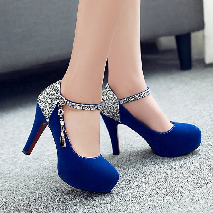 Women Bling Tassel High Heels Velvet  Platform Bottom Pumps  Dress